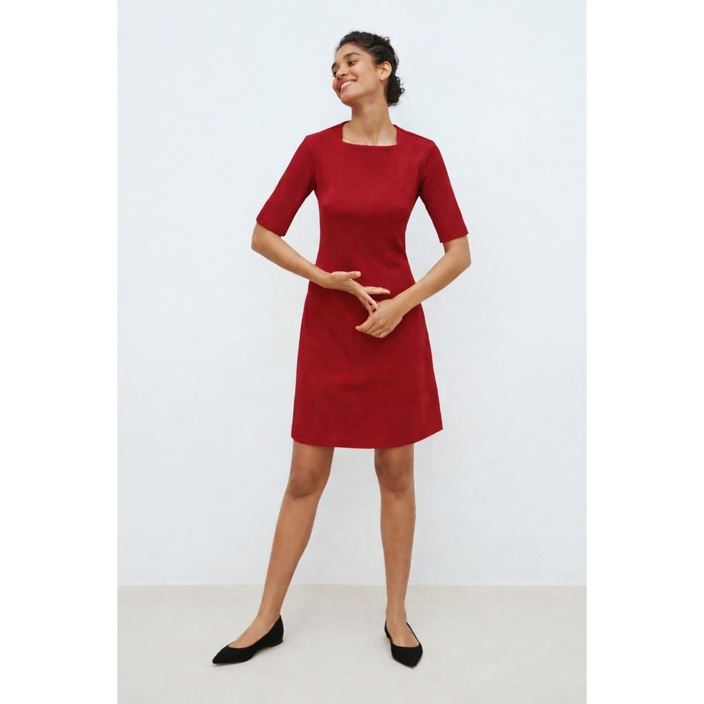 MM La Fleur New York "Emily" Red Square Neck 3/4 Sleeve Sheath Dress Sz 4
